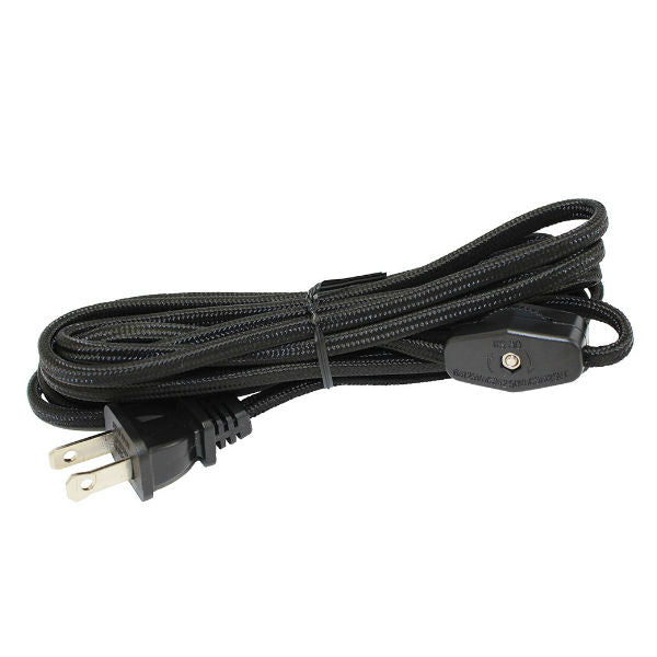 Black Parallel Cloth Covered Cord with On/Off line Switch &amp; Molded Plug