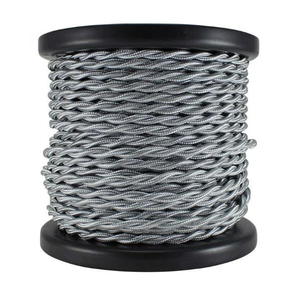 Silver Cloth Covered Twisted Cord - 100 foot spool