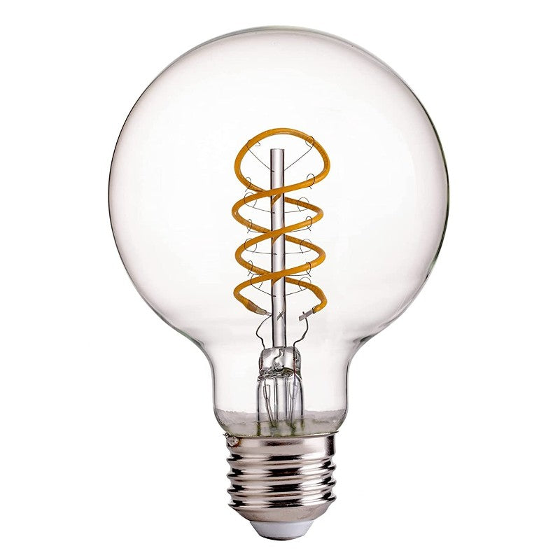 Curved LED Spiral Filament Edison Glob Bulb - 4 Watt - 2200K- Clear