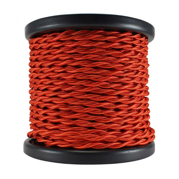 Red Cloth Covered Twisted Lamp Cord - 100 ft. Spool