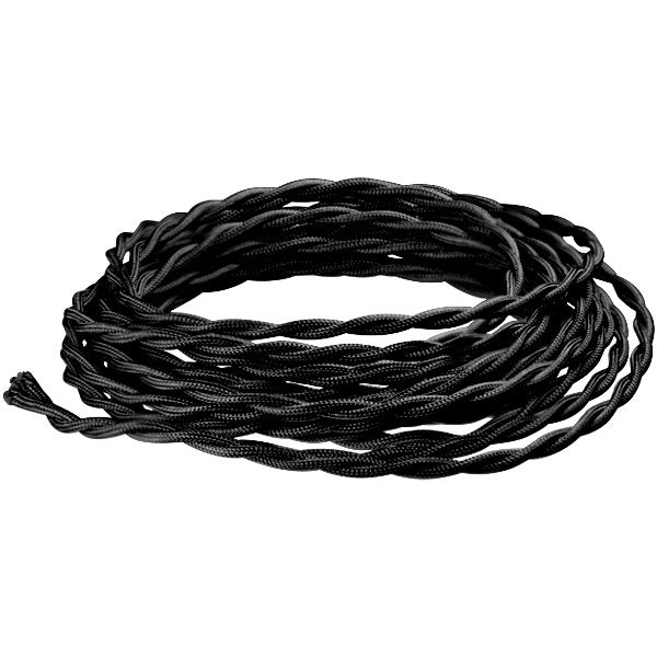 Vintage Black Twisted Rayon Covered Cord | 18 AWG
