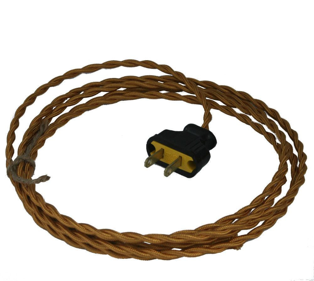 Twisted Bronze Cloth Covered Cord with Brown Plug - 8 ft.