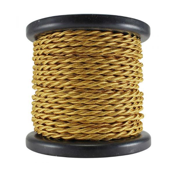 Gold Cloth Covered Twisted Cord -100 foot Spool- 18 AWG