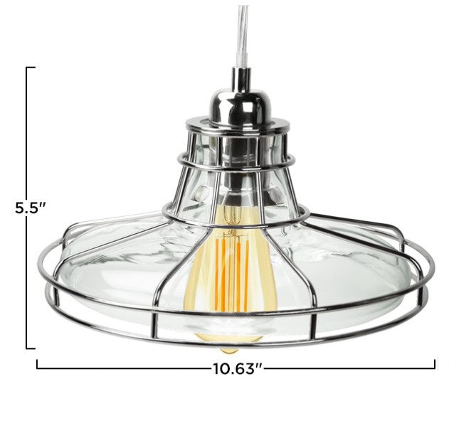 Edison Pendant Lamp with Chrome Metro Style Cage and Clear Glass
