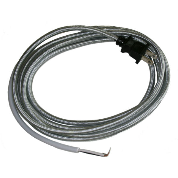 Silver Cloth Covered Cord with molded Plug - 10 ft.