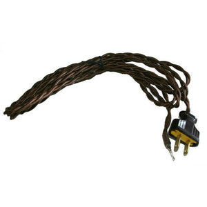 Twisted Brown Cloth Covered Cord with Brown Plug - 8 ft.