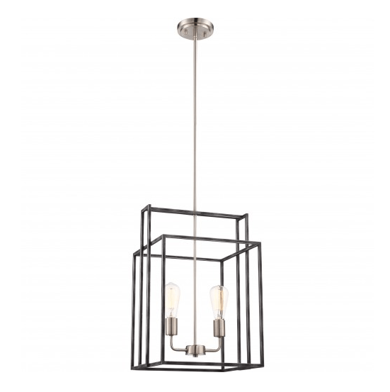 Iron Black with Brushed Nickel  2- Light Lake 14 in. Square Pendant