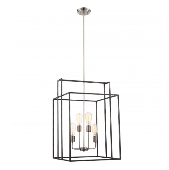Iron Black with Brushed Nickel  4- Light Lake 19 in. Square Pendant