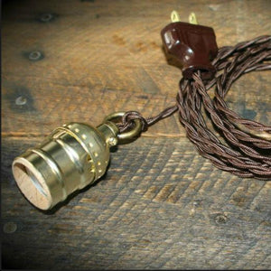 Brown Twisted Cloth Antique cord Lamp with Loop Grip