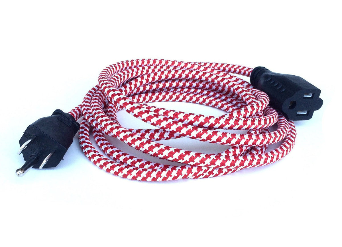 Red and White Cloth Covered Extension Cord 15 ft. SVT-3
