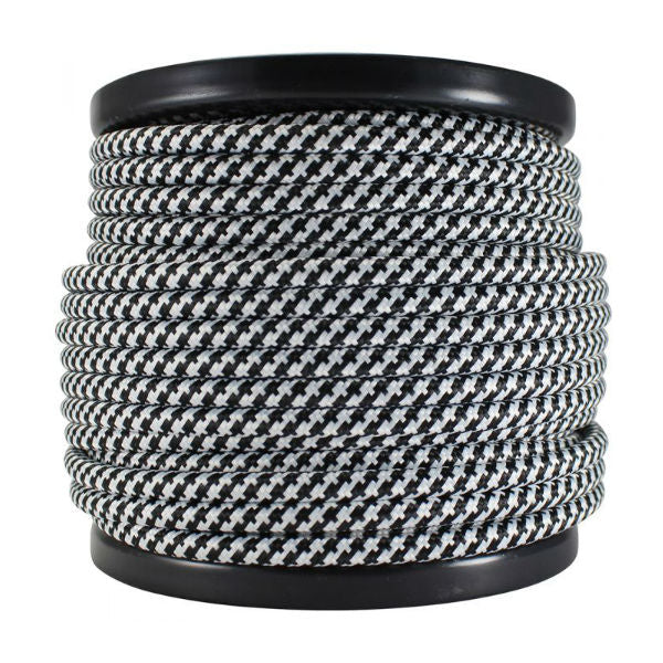 Black and white round cloth covered cord SVT-2- 100 ft.
