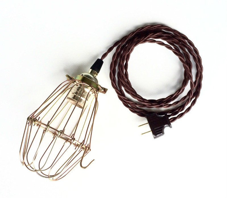 Nostalgic Brown Cloth Twisted cord Cage Lamp