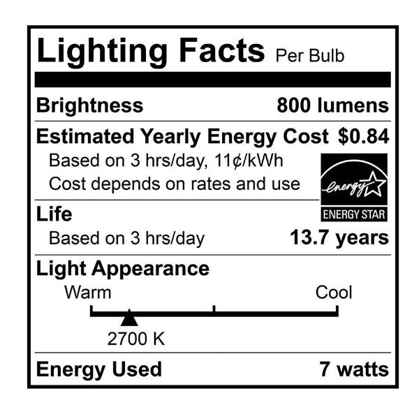 Edison LED 7 Watt 2700K Lighting Facts