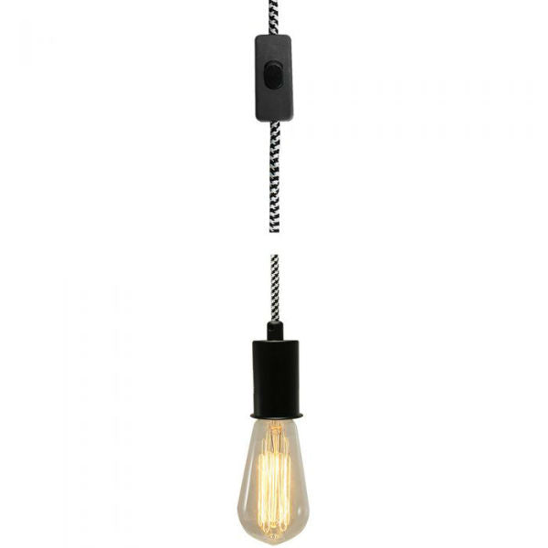 Plug-In Black & White Swag Lamp