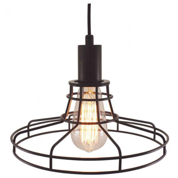 Plug-In Pendant Light With a Black Wide Cage